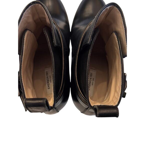 EMERSON FRY Black Leather Strappy Ankle Boots Sz 37 (US 7) - Block Heel Booties - Picture 6 of 9